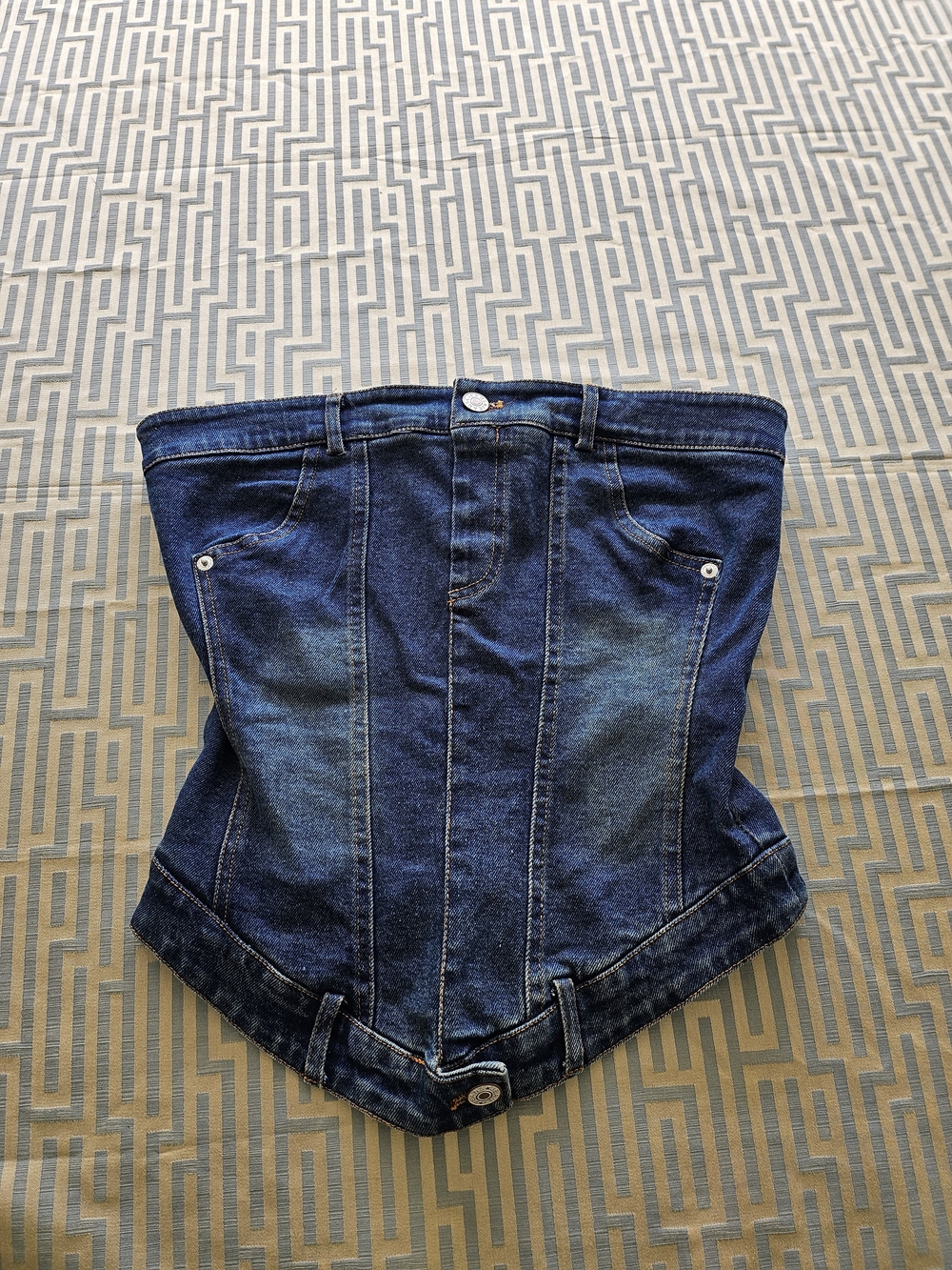 Commense Dark Blue Denim Corset Top - Picture 2 of 5